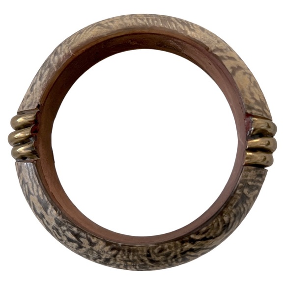 Wooden Brown & Gold Bangle Bracelet - Picture 6 of 7